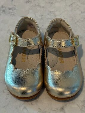 L'Amour Kids' Sonia Mary Jane Flats in a gold metallic finish